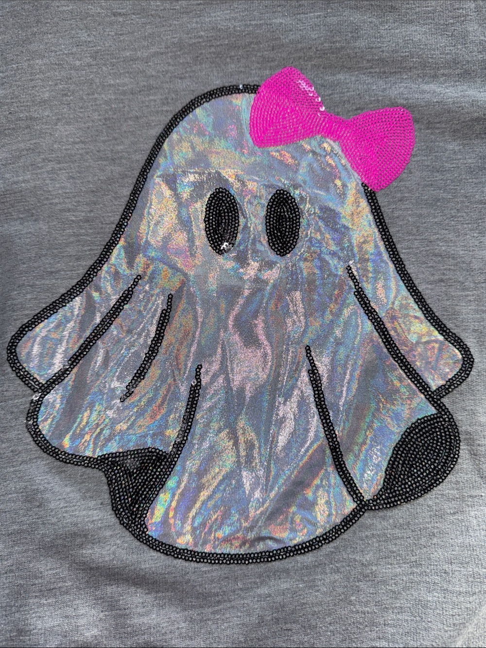 JESS LEA  Boo Girl Ghost Gray Sweatshirt w/Holographic Ghost Halloween Size XL - Picture 3 of 8